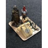 A tray of early 20th century Knight companion set, vintage soda siphon, vintage telephone,