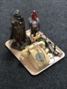 A tray of early 20th century Knight companion set, vintage soda siphon, vintage telephone,