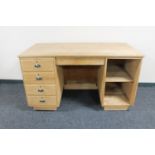 A pine twin pedestal writing desk