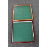 Two square baize lined display cabinets