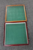 Two square baize lined display cabinets