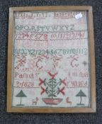 A George IV framed alphabet sampler dated 1828