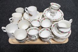 A tray of five commemorative mugs, part china tea service,