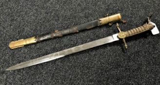 A George V naval officer's dirk in brass and leather scabbard with shagreen hilt