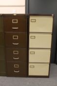 A mid twentieth century art metal four drawer filing cabinet together with one other filing cabinet