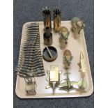 A tray of assorted brass ware to include trench art ammunition shells, bullet casings,