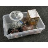 A box of miscellaneous - glass storage jar of marbles, part trinket set,