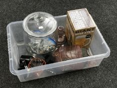 A box of miscellaneous - glass storage jar of marbles, part trinket set,