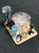 A tray of assorted glass ware - Murano glass, Bohemian vase, turquoise goblet,