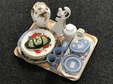 A tray of assorted china - collector's plates, Carlton Ware cruet set,