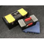 Two plastic tool box of assorted hand tools and a tool case of tools