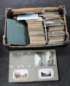 A box of antique and later postcards including North East interest,
