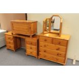 A pine six drawer dressing table with triple mirror,