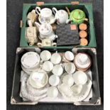 Two boxes of teapot collection, three TG Green Cornish kitchen pots with lids,