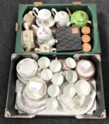 Two boxes of teapot collection, three TG Green Cornish kitchen pots with lids,