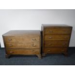 A 1930's oak four drawer chest together with a matching three drawer chest