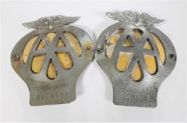 Two 1930's AA car badges