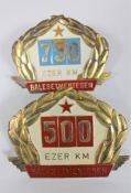Two vintage Russian car badges