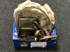 A box containing naval kit bag,