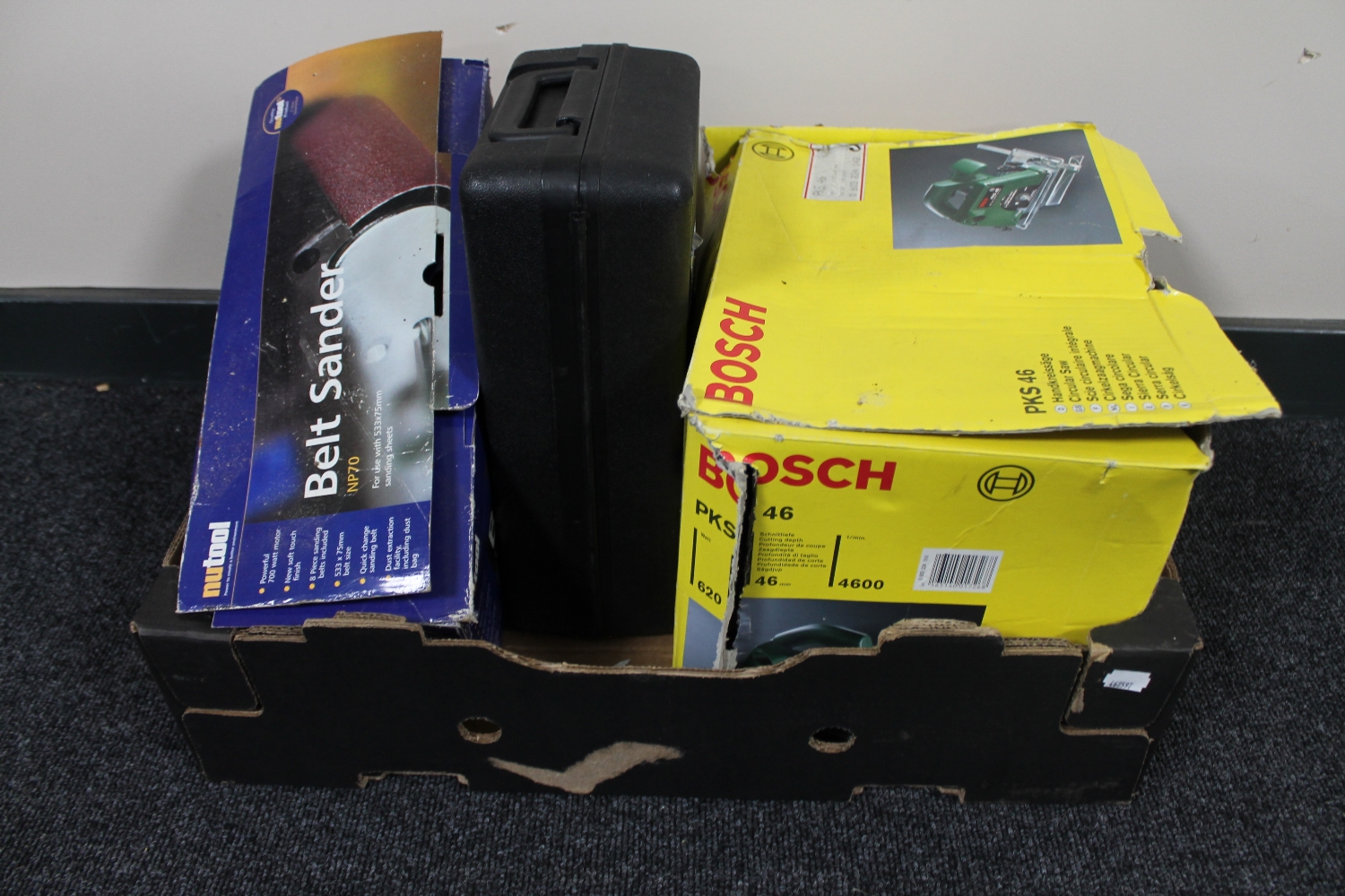 Two boxes of tools including Bosch circular saw, Nutool belt sander, Bosch POF 500A router, - Image 2 of 2