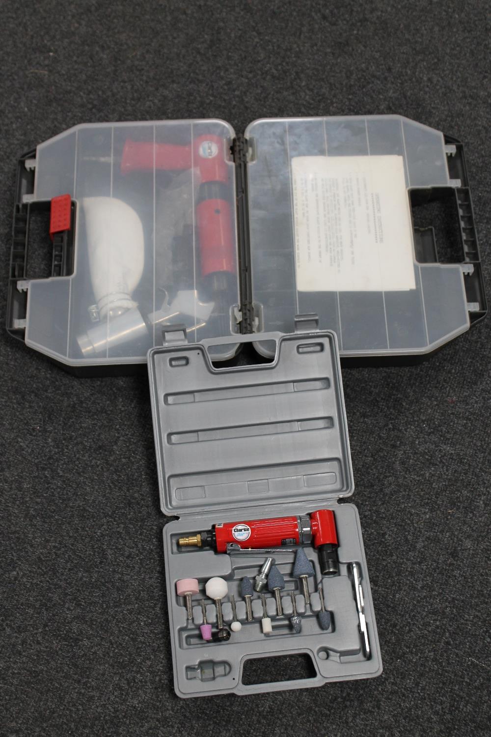 A cased Clarke Air die grinder and Clarke Air blast gun