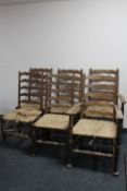 A set of six oak rush seated chairs