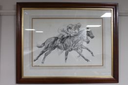 Norman Hoad, Jockeys on horseback, charcoal,