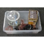 A box of miscellaneous - glass storage jar of marbles, part trinket set,