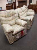 A G Plan three piece lounge suite comprising of two seater settee and pair of reclining armchairs