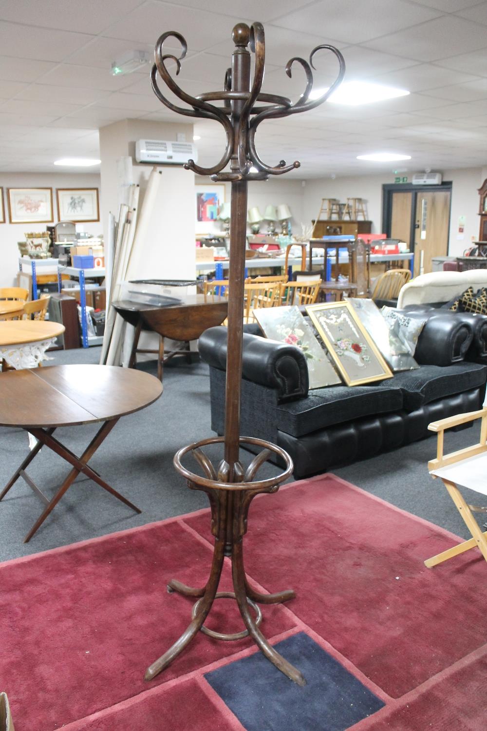 A bentwood hat and coat stand