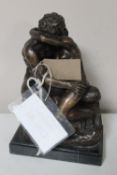 A bronze figure of two lovers on marble base