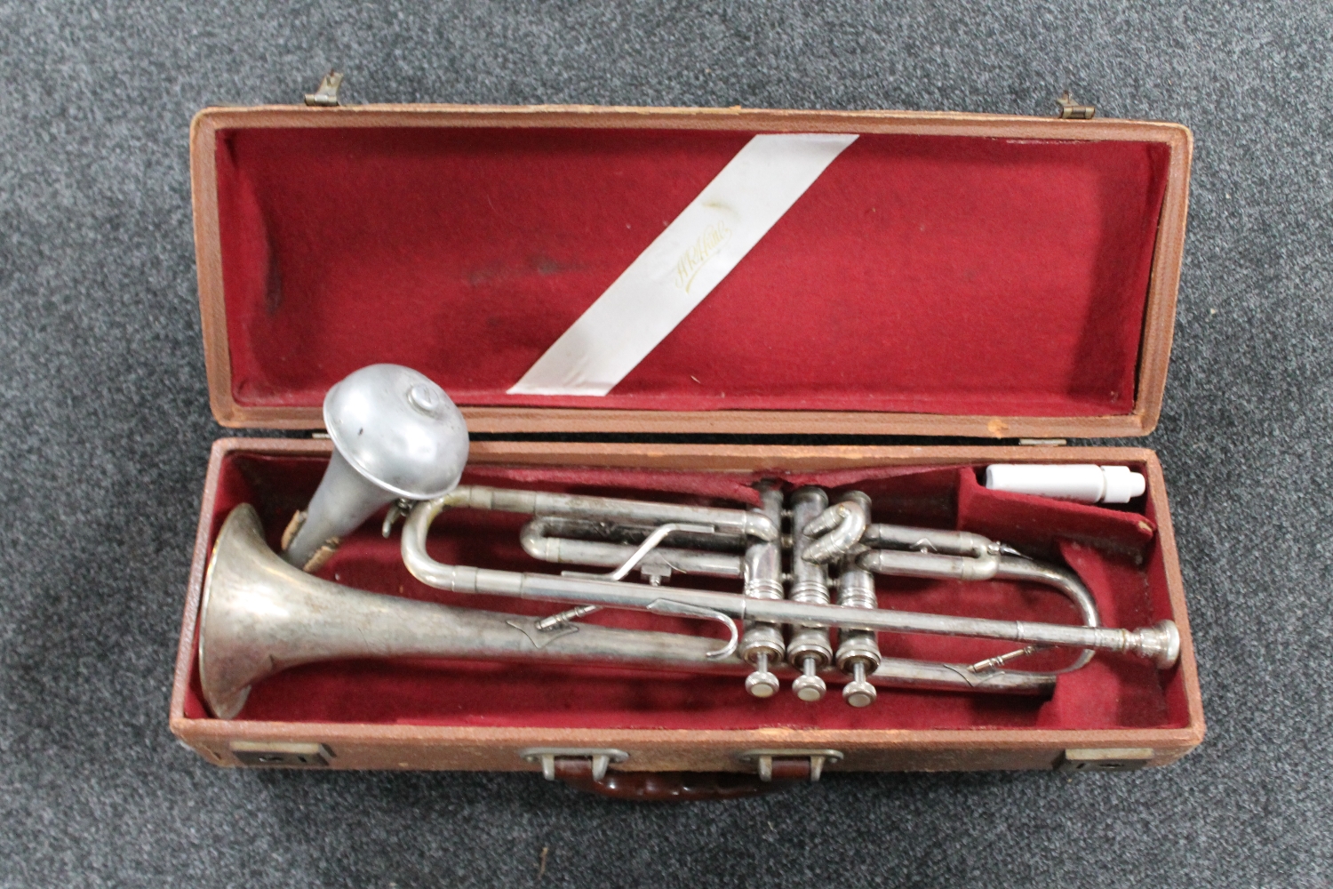 A cased trumpet