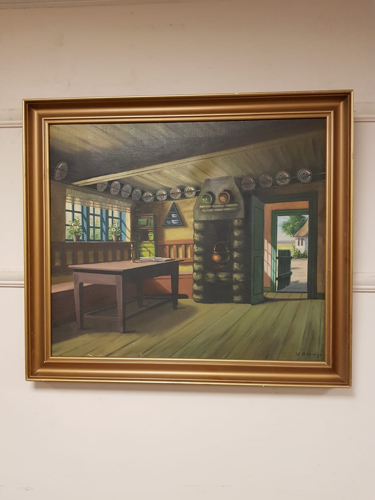 Continental school : cottage interior, oil on canvas.