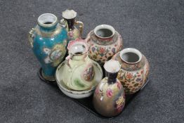 A tray of pair of Japanese Satsuma vases,