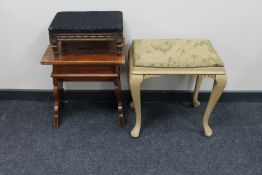 A painted and gilt dressing table stool,