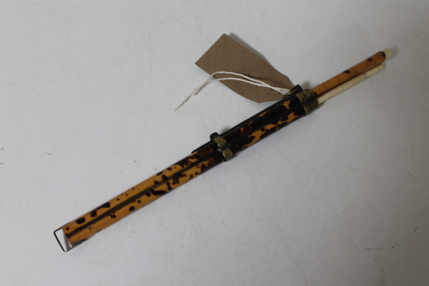 A 19th Century Chinese utensil cutlery chopsticks set contained within a blonde tortoiseshell
