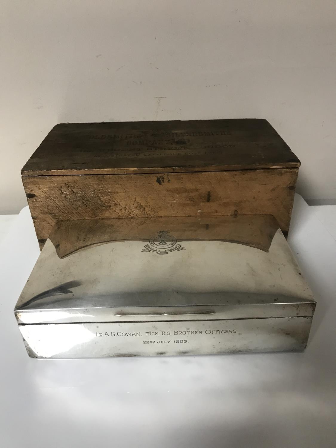 A large Edwardian silver cigarette box of Boer War interest, awarded to Lt. A. G.