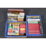 A box and two crates containing a quantity of football publications, autobiographies,