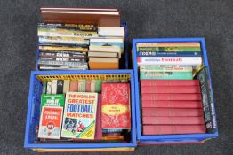 A box and two crates containing a quantity of football publications, autobiographies,