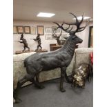 An impressive bronze life size figure of a fourteen point stag,