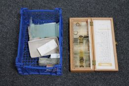 A crate of glass microscope slides