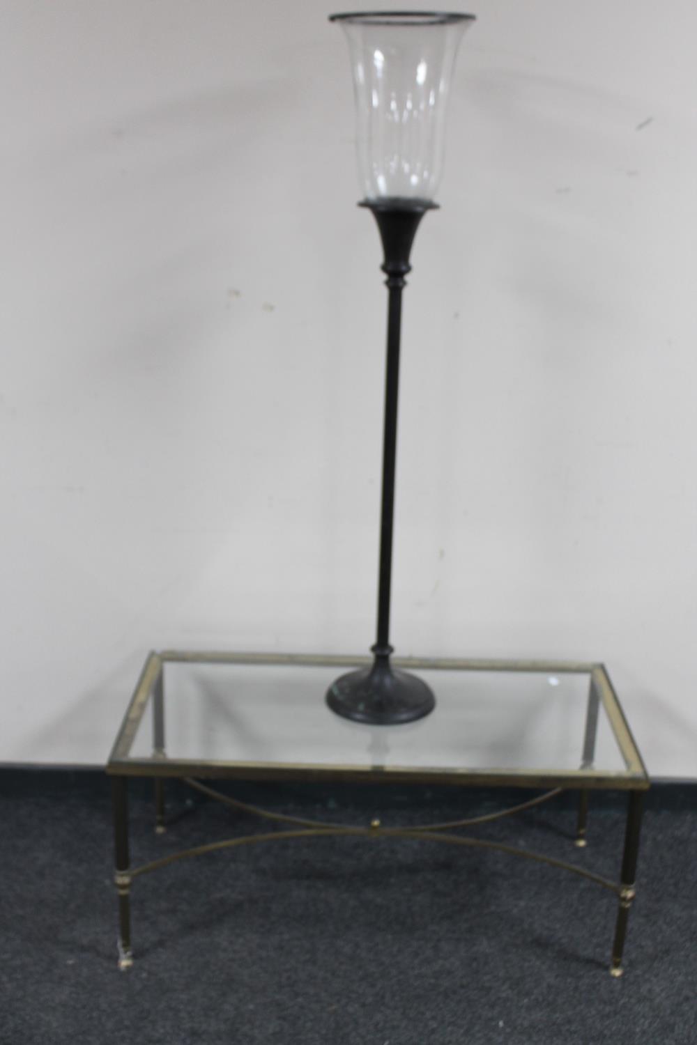 A Maison Jansen style brass glass topped coffee table,