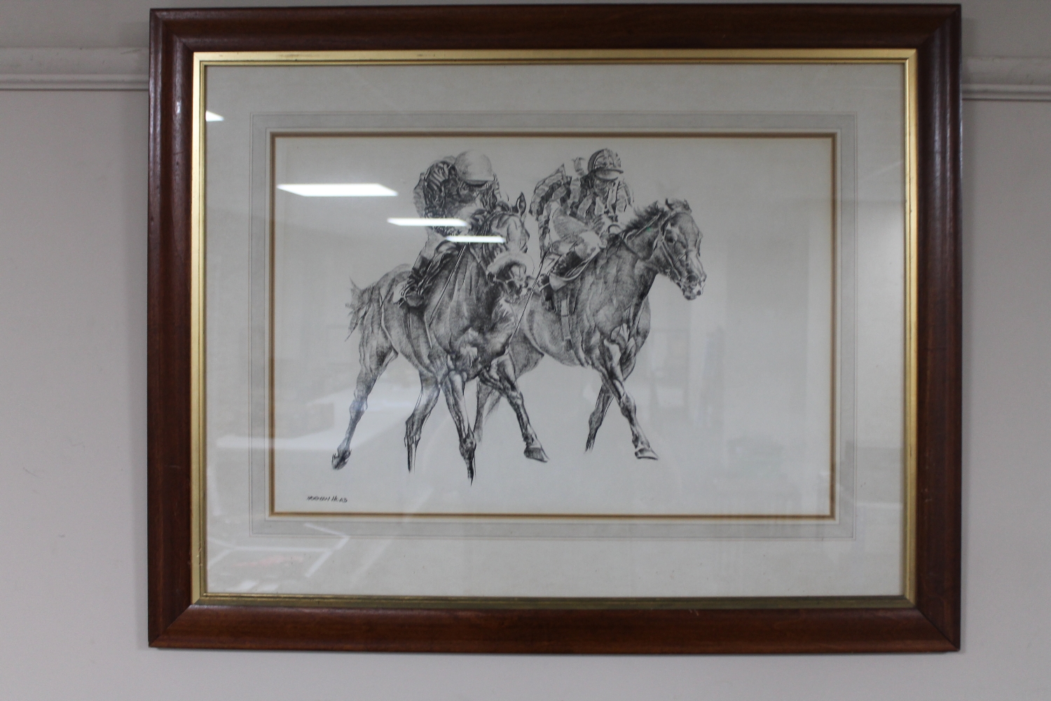 Norman Hoad, Jockeys on horseback, charcoal,