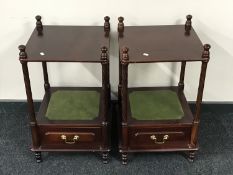 A pair of contemporary mahogany side tables with green leather inset panel