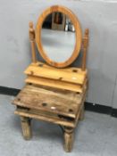 A Mexican pine lamp table and a pine dressing table mirror