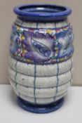 A Charlotte Rhead blue glaze tube-lined vase,