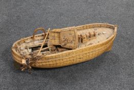A large wooden model of a boat