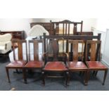 A mahogany framed armchair and four Edwardian dining chairs