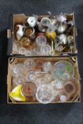 Two boxes of assorted glass ware - decanter, paperweights,