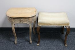 A dressing table stool and a stripped French bedside table